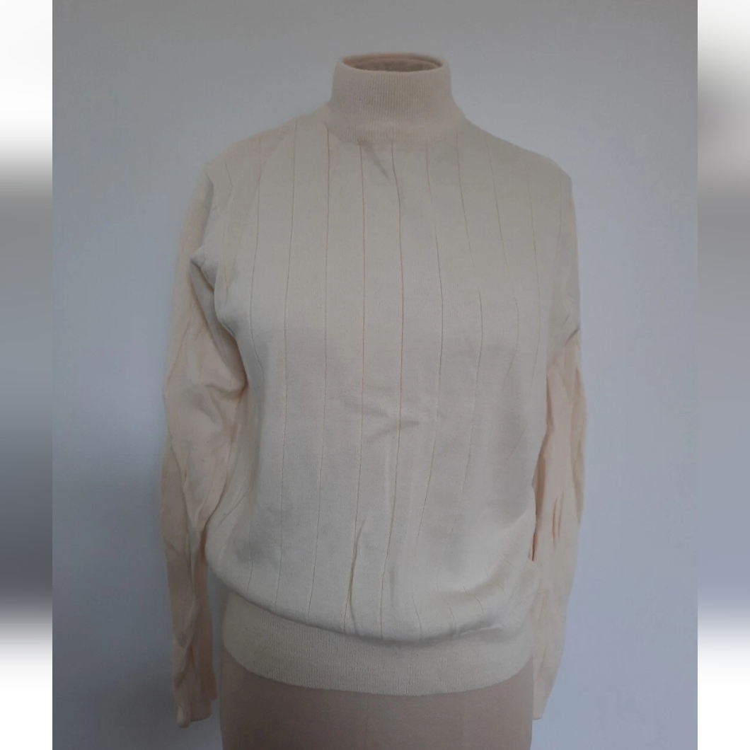 Vtg Jennifer Moore Size L Knit Sweater Long Sleeves Mock Neck Ivory Wool Blend